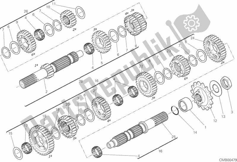 All parts for the Gear Box of the Ducati Multistrada 950 Touring Thailand 2017